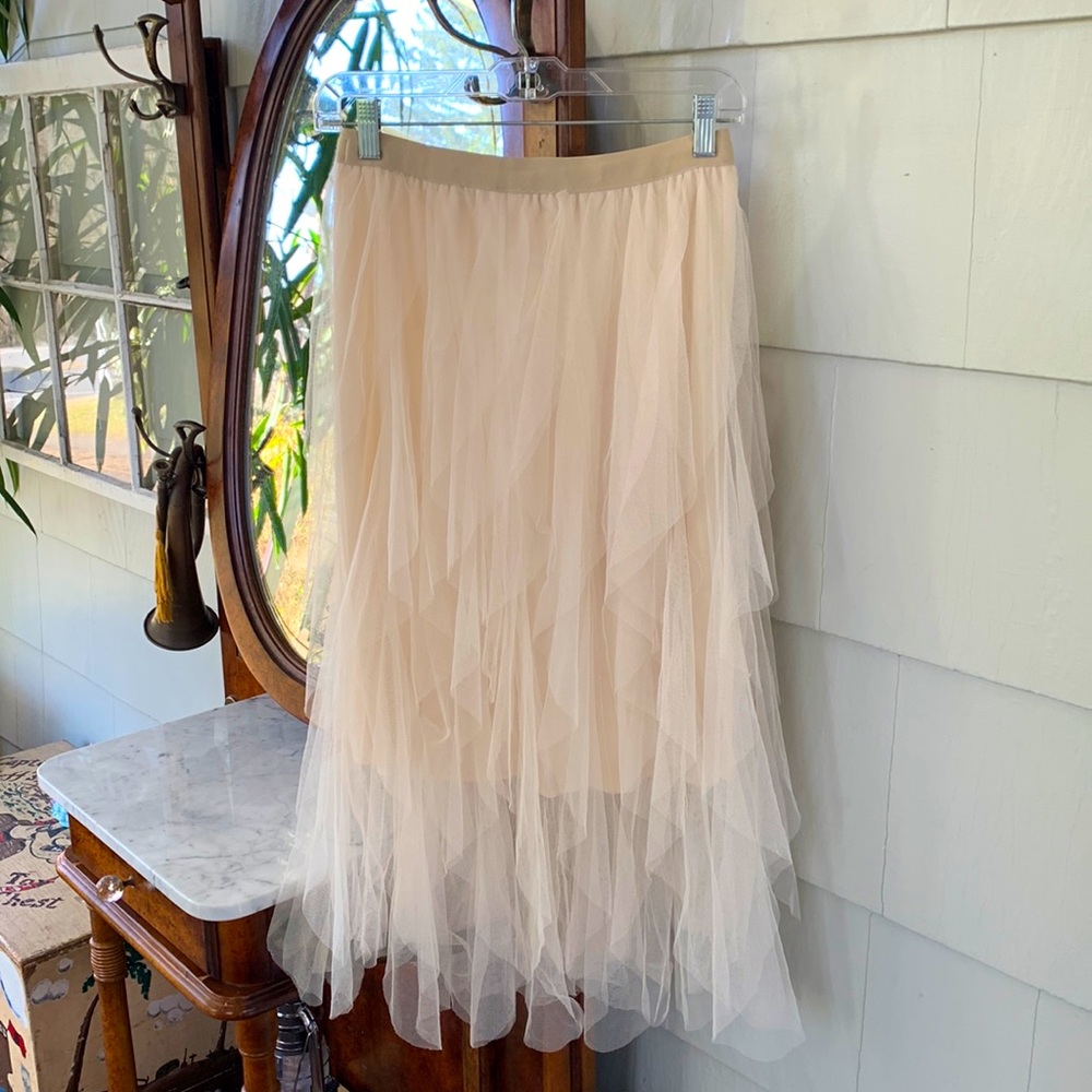 Women's Cream Layered Tulle Midi Skirt
